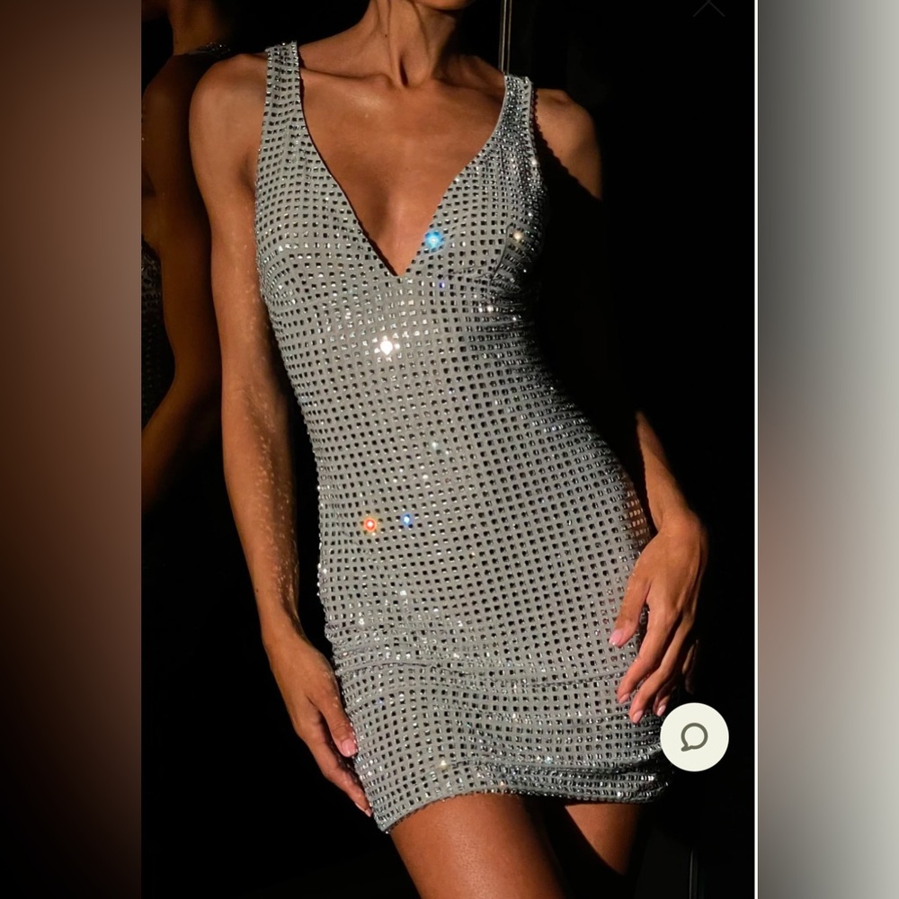 Ryann Mirrored Diamante Mini Dress - Silver